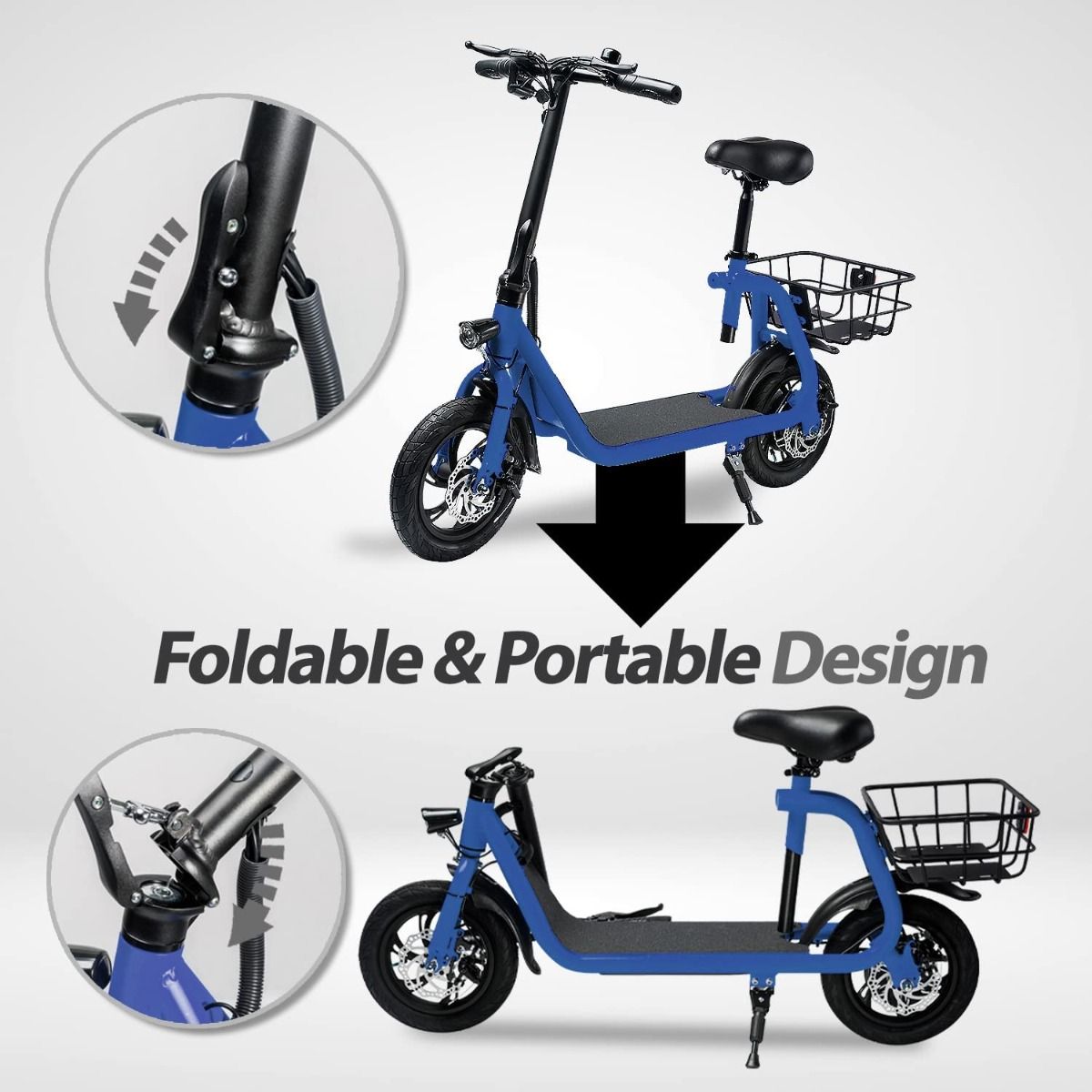 Foldable Scooter with Seat & Carry Basket