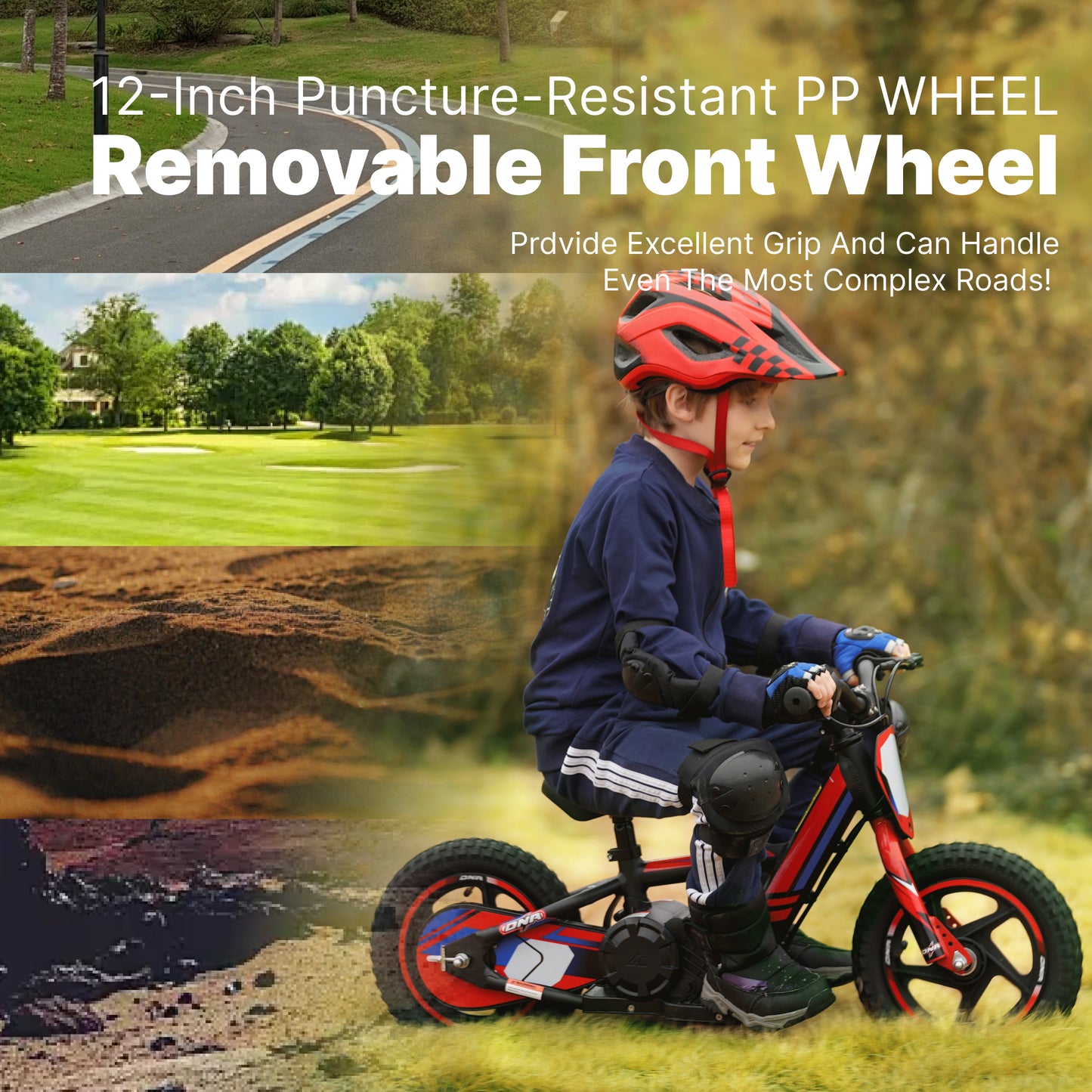 RED - 24V Electric Dirt Bike for Kids, 12" Wheel Electric Balance Bike for Ages 3-6