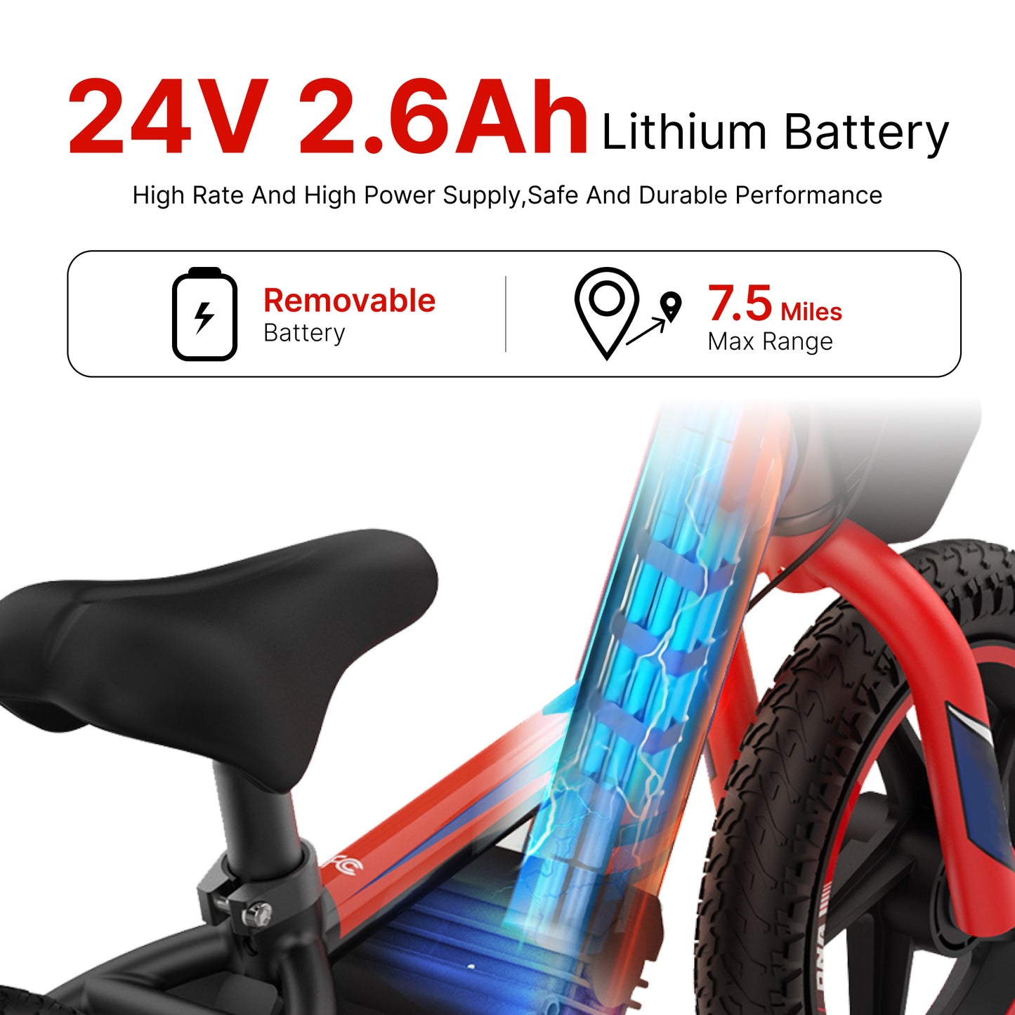RED - 24V Electric Dirt Bike for Kids, 12" Wheel Electric Balance Bike for Ages 3-6