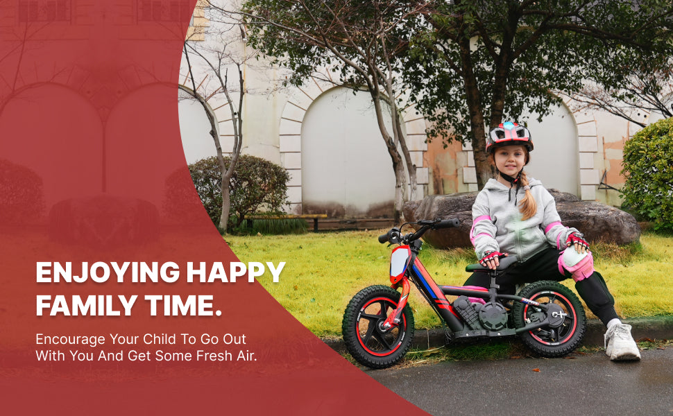 RED - 24V Electric Dirt Bike for Kids, 12" Wheel Electric Balance Bike for Ages 3-6