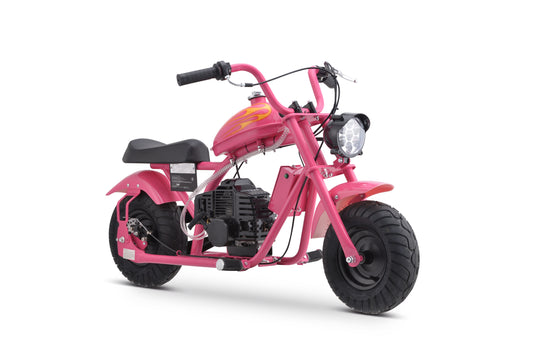 PINK GBMOTO Mini Chopper Style kid Bike, 49.4 CC 2-Stroke Dirt Bike with Big Headlight, Premium Tire, Metal Frame, Disc Brakes, Max Load 165Lbs, Up to 20Mph, EPA Approved