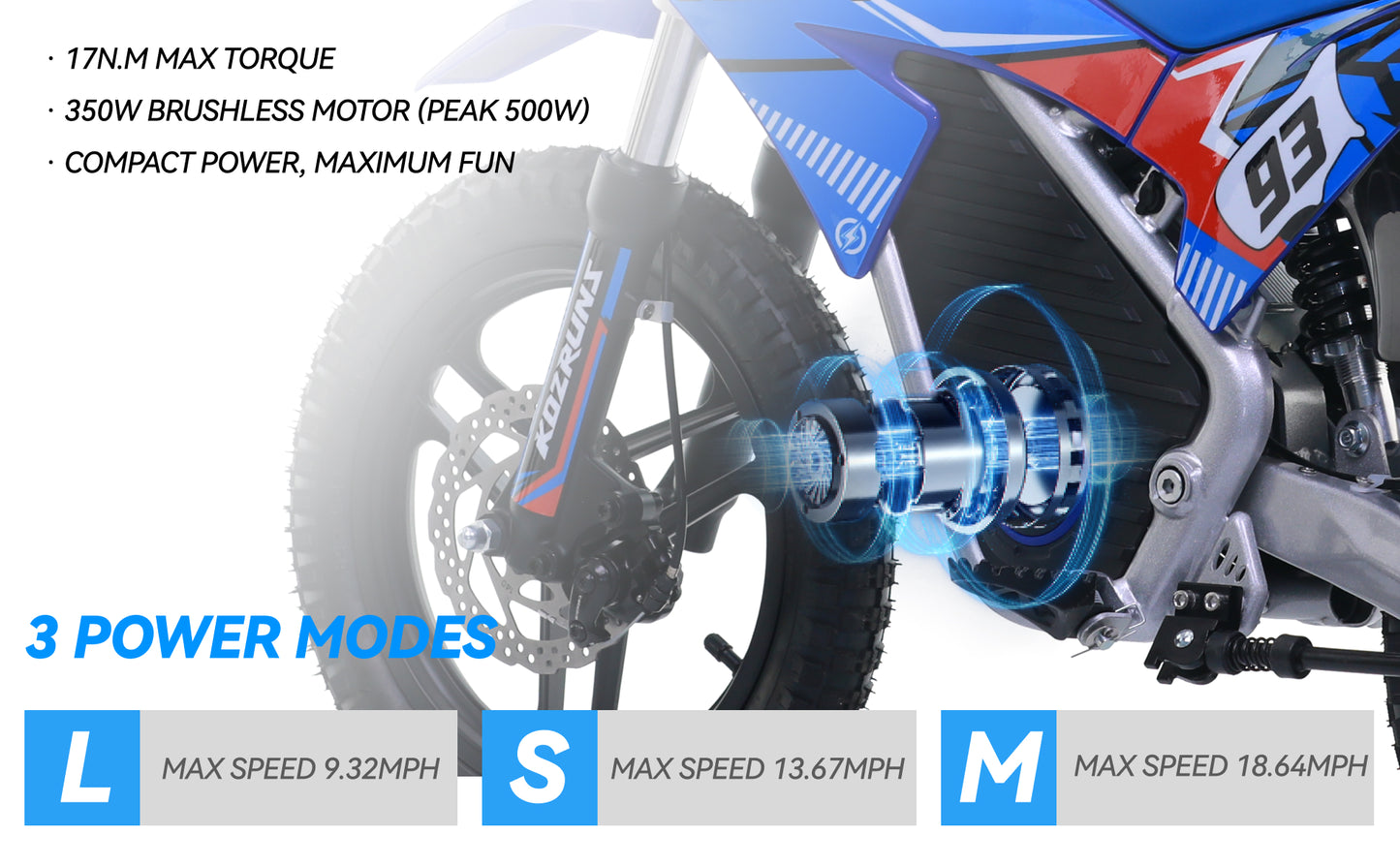 BLUE - Electric Dirt Bike for Kids, 36V 350W 14" Wheel Electric Balance Bike for Ages 6-12