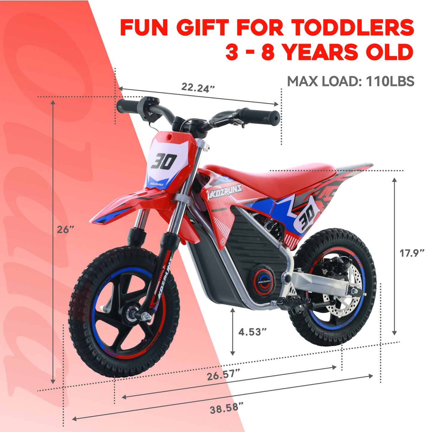 RED - Electric Dirt Bike for Kids, 36V 250W 12" Wheel Electric Balance Bike for Ages 3-8