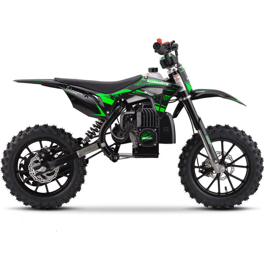 GREEN - MotoTec Thunder 50cc 2-Stroke Kids Gas Dirt Bike Blue, Pull Start, High Quality Suspension, High-Grade Easy Start Engine Pull Cord, Aluminum Wheels