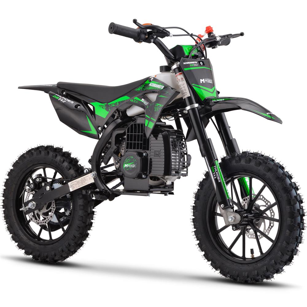GREEN - MotoTec Thunder 50cc 2-Stroke Kids Gas Dirt Bike Blue, Pull Start, High Quality Suspension, High-Grade Easy Start Engine Pull Cord, Aluminum Wheels