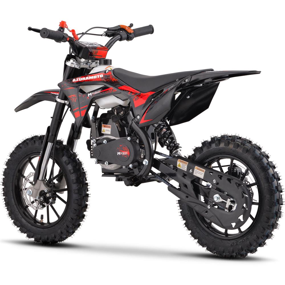 RED - MotoTec Thunder 50cc 2-Stroke Kids Gas Dirt Bike Blue, Pull Start, High Quality Suspension, High-Grade Easy Start Engine Pull Cord, Aluminum Wheels