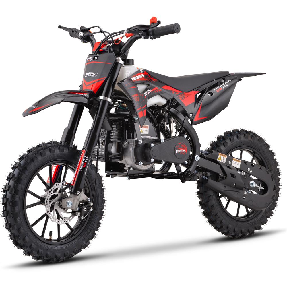 RED - MotoTec Thunder 50cc 2-Stroke Kids Gas Dirt Bike Blue, Pull Start, High Quality Suspension, High-Grade Easy Start Engine Pull Cord, Aluminum Wheels