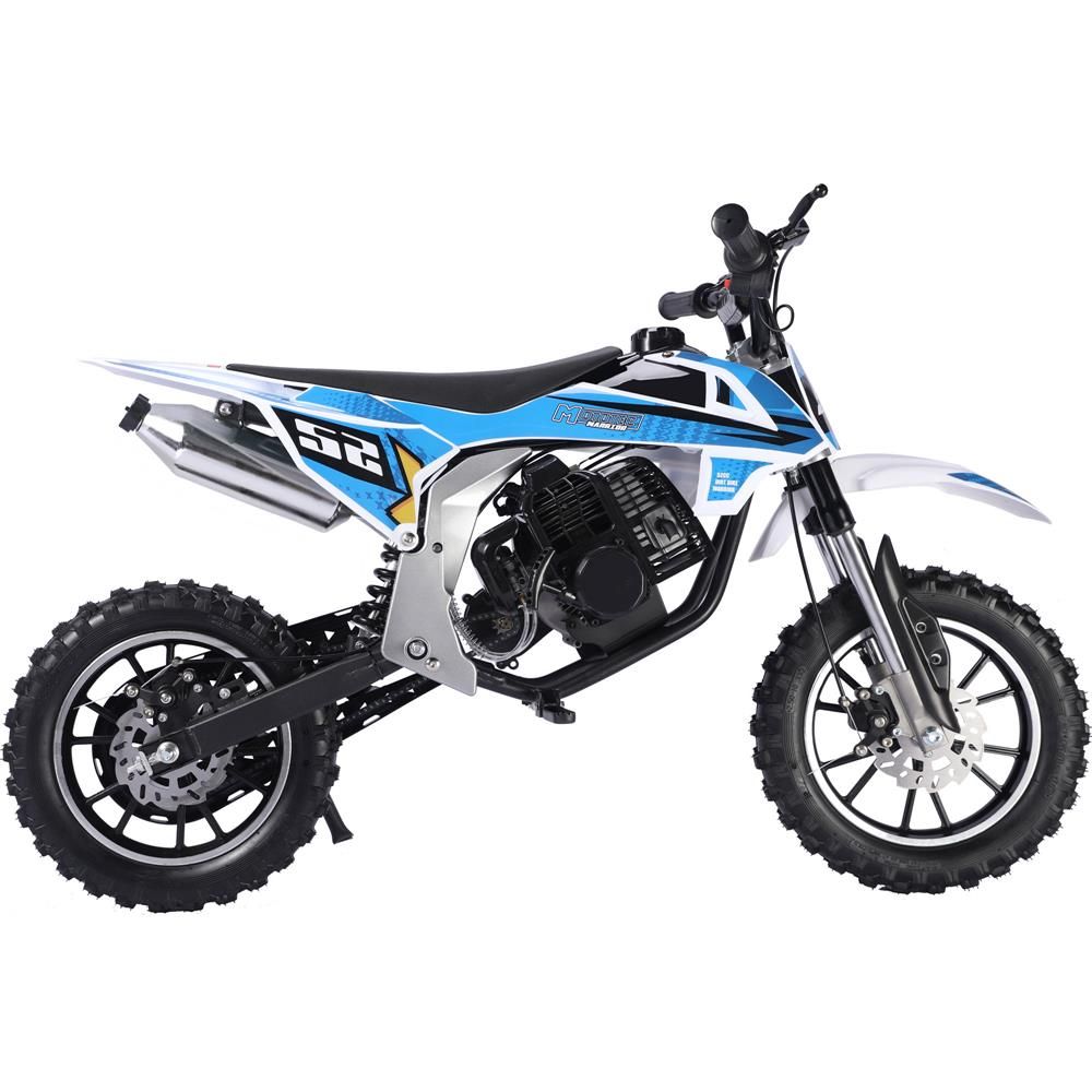 BLUE MotoTec Warrior 52cc 2-Stroke Kids Gas Dirt Bike Fully Automatic, 95% Assembled
