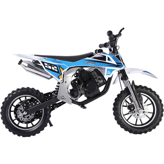 BLUE MotoTec Warrior 52cc 2-Stroke Kids Gas Dirt Bike Fully Automatic, 95% Assembled