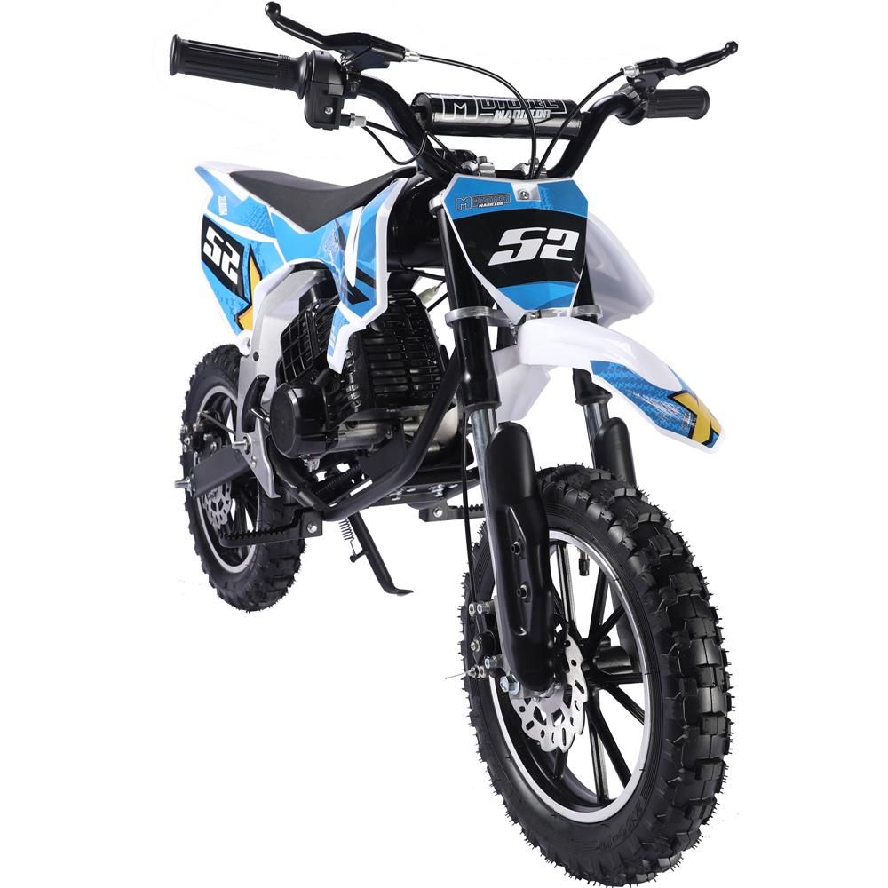 BLUE MotoTec Warrior 52cc 2-Stroke Kids Gas Dirt Bike Fully Automatic, 95% Assembled
