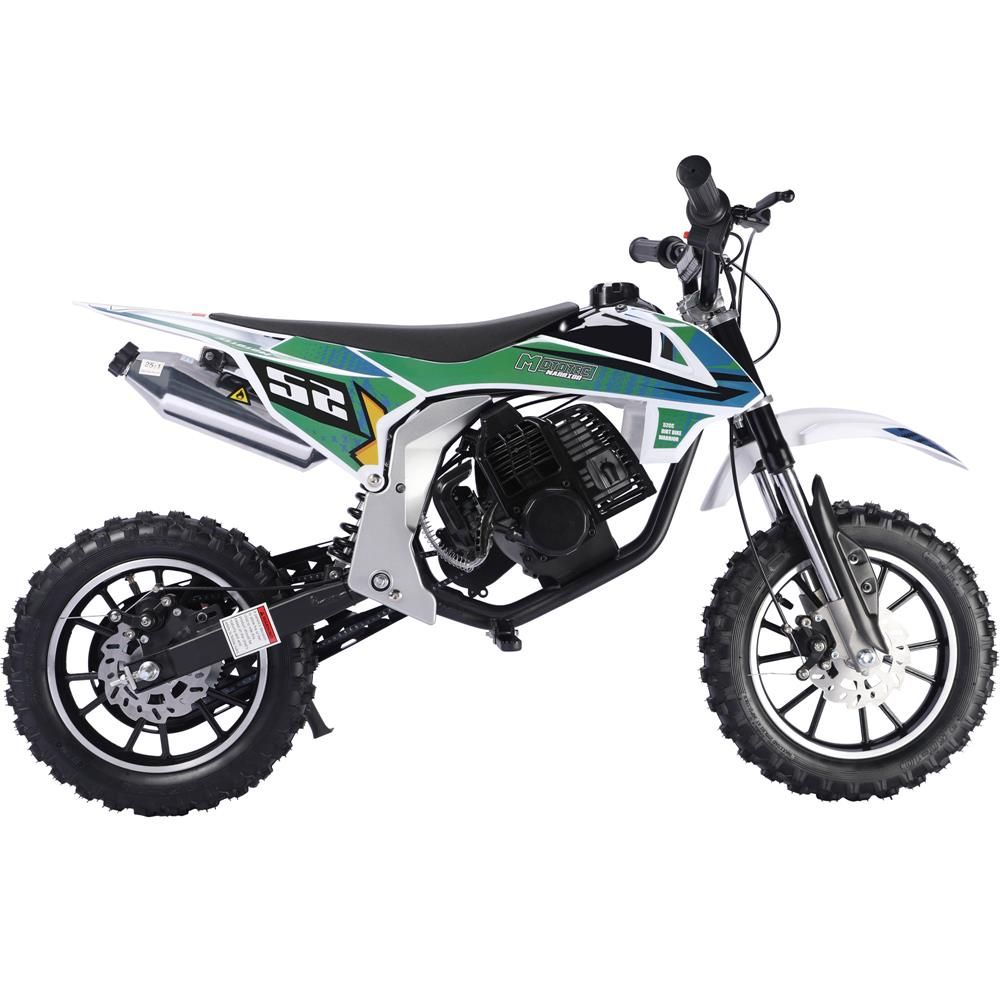 GREEN MotoTec Warrior 52cc 2-Stroke Kids Gas Dirt Bike Fully Automatic, 95% Assembled
