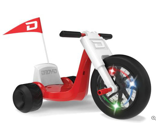 RED - DROYD Romper Electric ride-on toy for kids ages 3+,24v lithium-ion battery and a brushed DC motor, and a light-up LED front wheel
