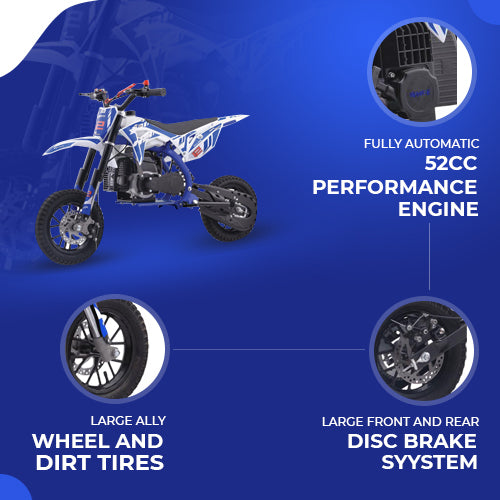 RED MotoTec Villain 52cc 2-Stroke Kids Gas Dirt Bike, Fully Automatic, 95% Assembled