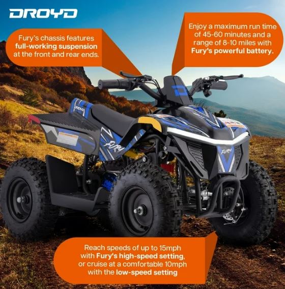 BLUE - Droyd Electric 4 Wheeler Quad Bike Kids