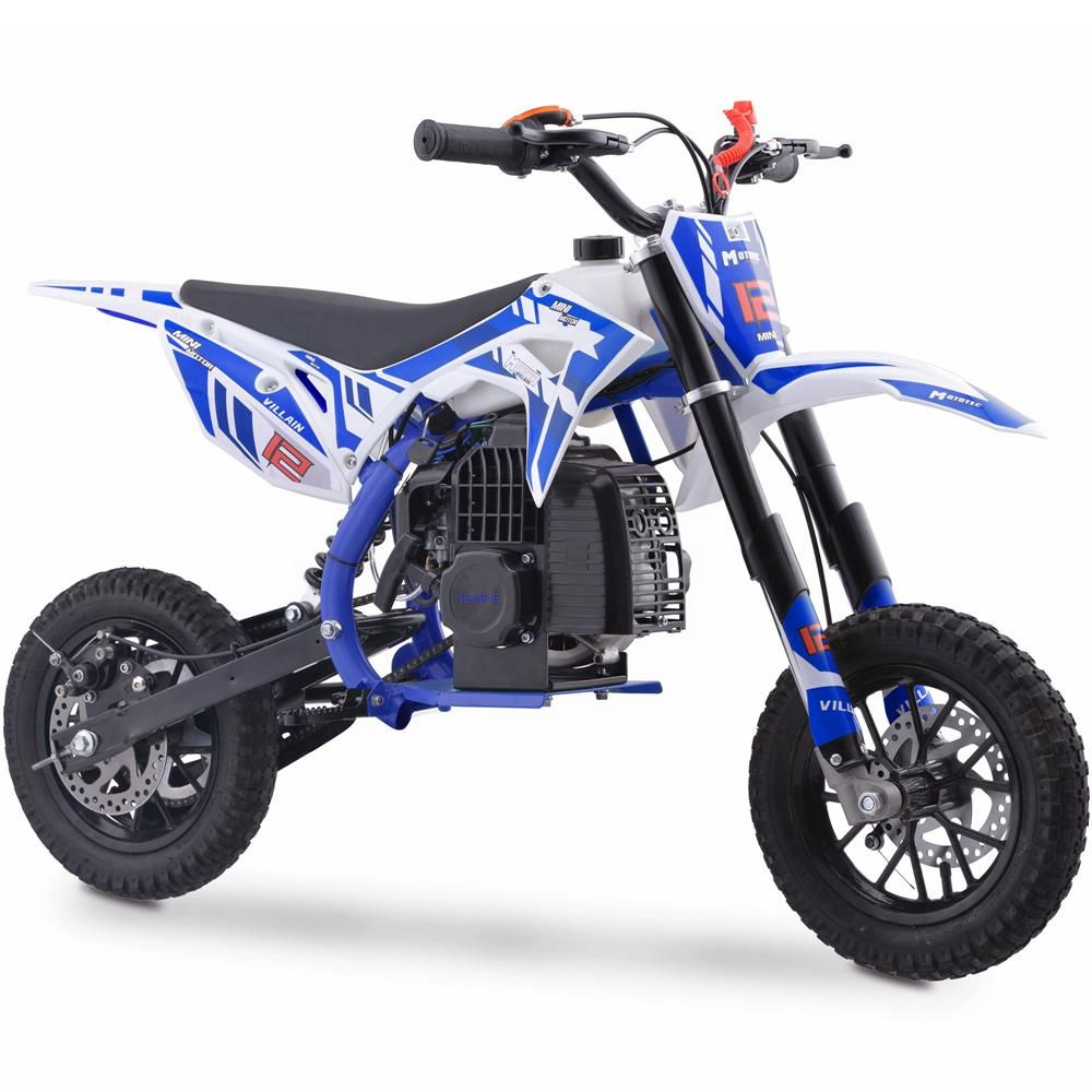 BLUE MotoTec Villain 52cc 2-Stroke Kids Gas Dirt Bike, Fully Automatic, 95% Assembled