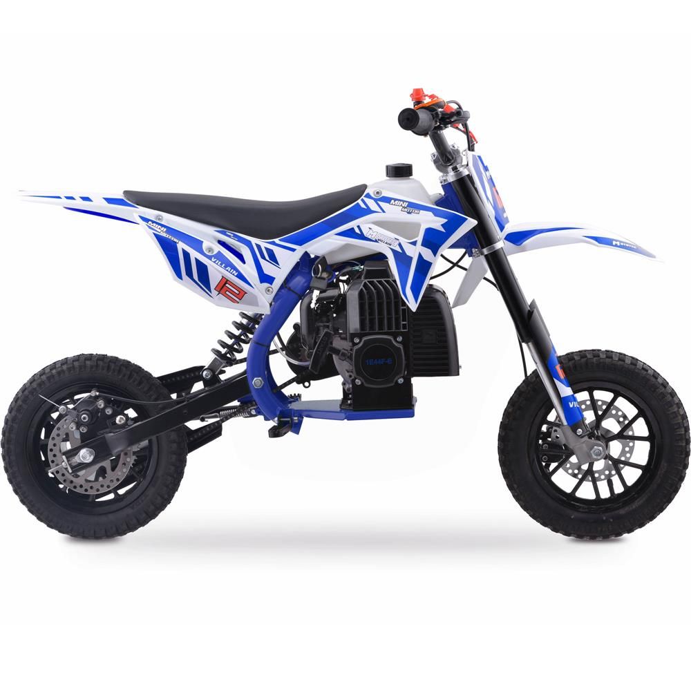 BLUE MotoTec Villain 52cc 2-Stroke Kids Gas Dirt Bike, Fully Automatic, 95% Assembled