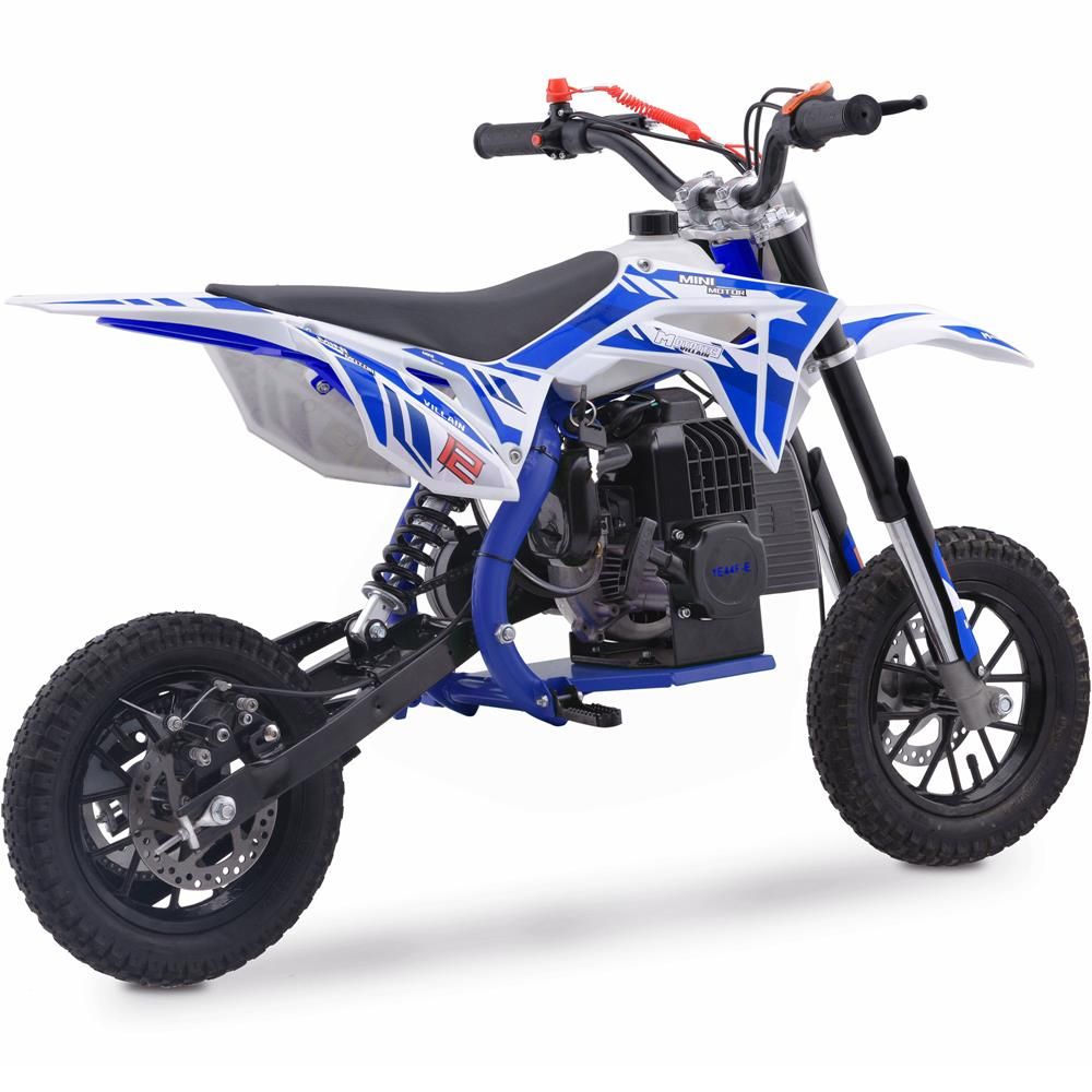 BLUE MotoTec Villain 52cc 2-Stroke Kids Gas Dirt Bike, Fully Automatic, 95% Assembled