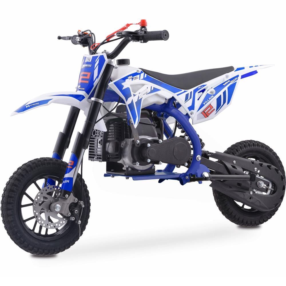 BLUE MotoTec Villain 52cc 2-Stroke Kids Gas Dirt Bike, Fully Automatic, 95% Assembled