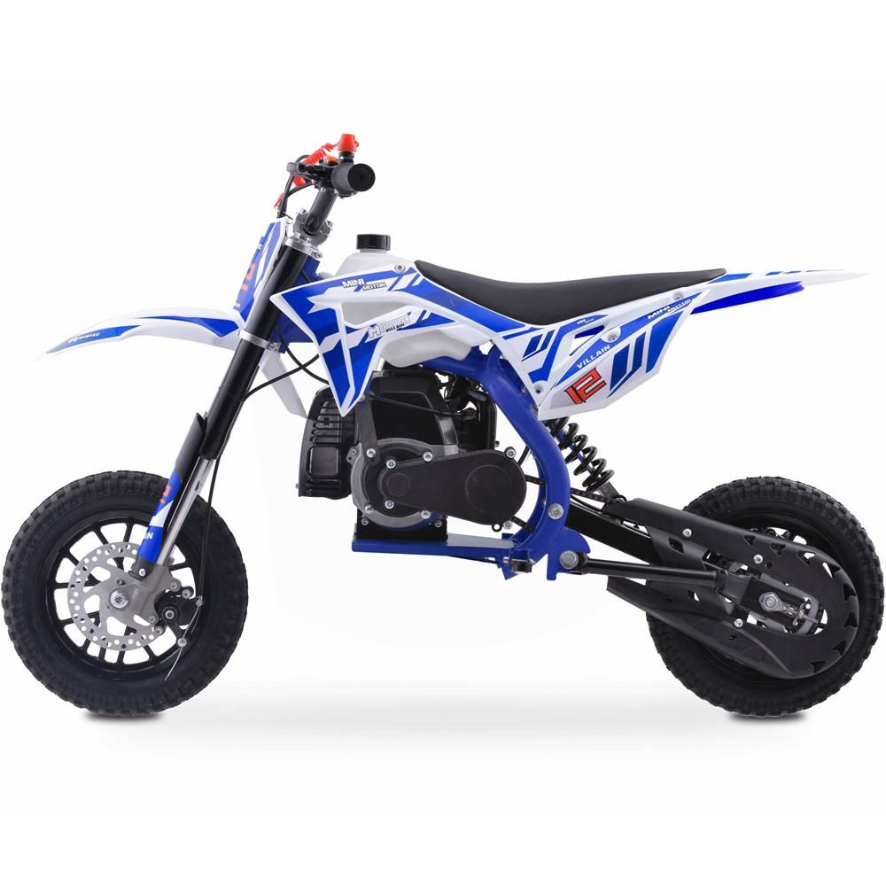 BLUE MotoTec Villain 52cc 2-Stroke Kids Gas Dirt Bike, Fully Automatic, 95% Assembled