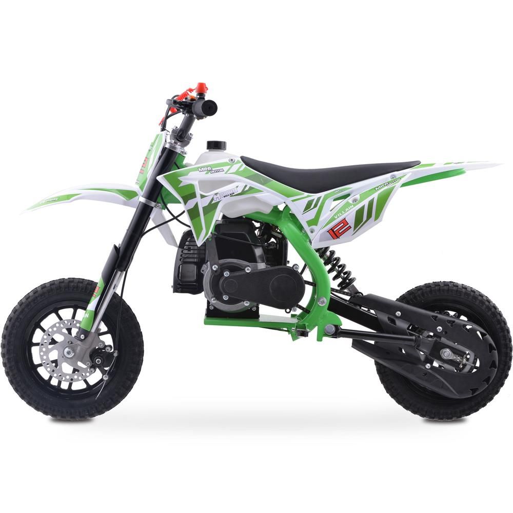GREEN MotoTec Villain 52cc 2-Stroke Kids Gas Dirt Bike, Fully Automatic, 95% Assembled