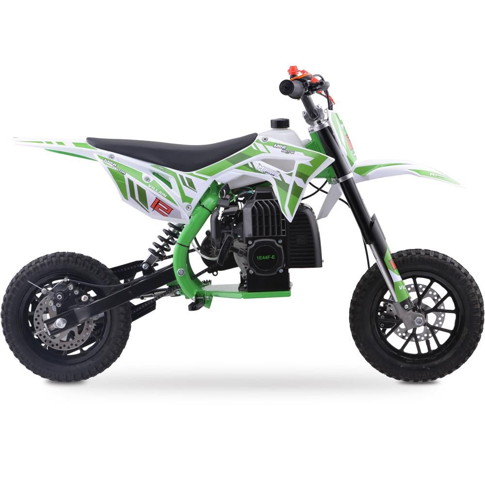 GREEN MotoTec Villain 52cc 2-Stroke Kids Gas Dirt Bike, Fully Automatic, 95% Assembled