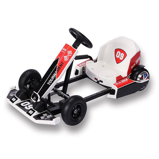 WHITE 36V Electric Go Kart for Kids w/ Illuminated Colorful LED Wheels, Bluetooth Speaker