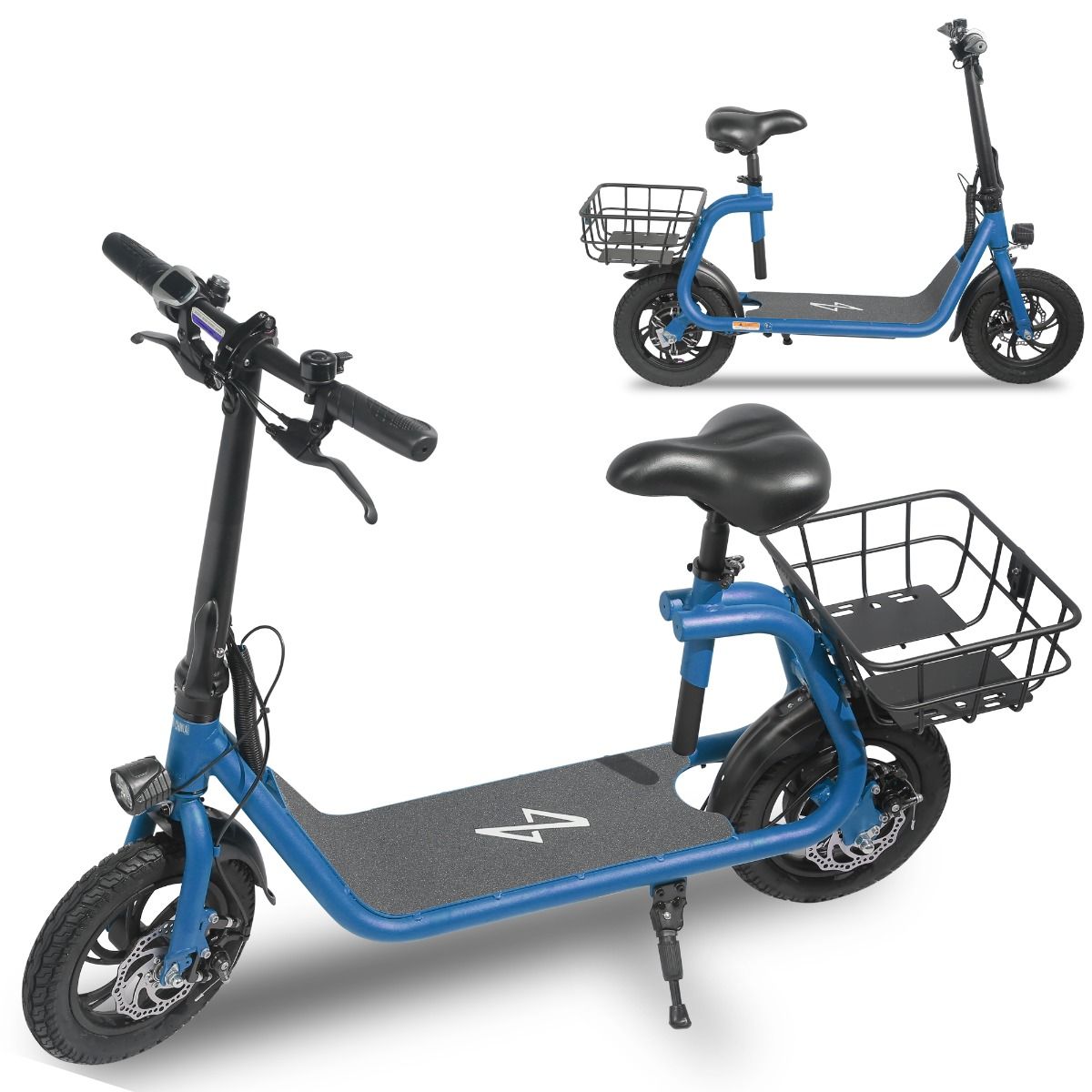 BLUE - Commuter Electric Scooter for Adults - Foldable Scooter with Seat & Carry Basket