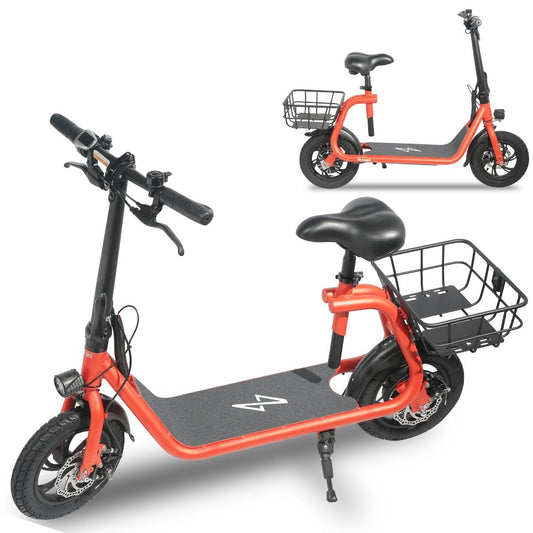 RED - Commuter Electric Scooter for Adults - Foldable Scooter with Seat & Carry Basket