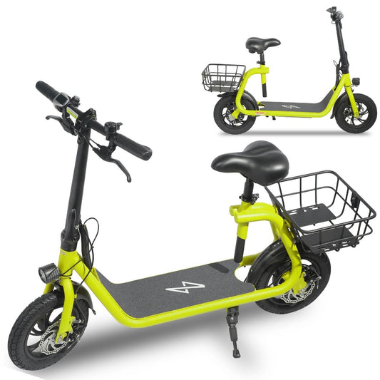 YELLOW - Commuter Electric Scooter for Adults - Foldable Scooter with Seat & Carry Basket