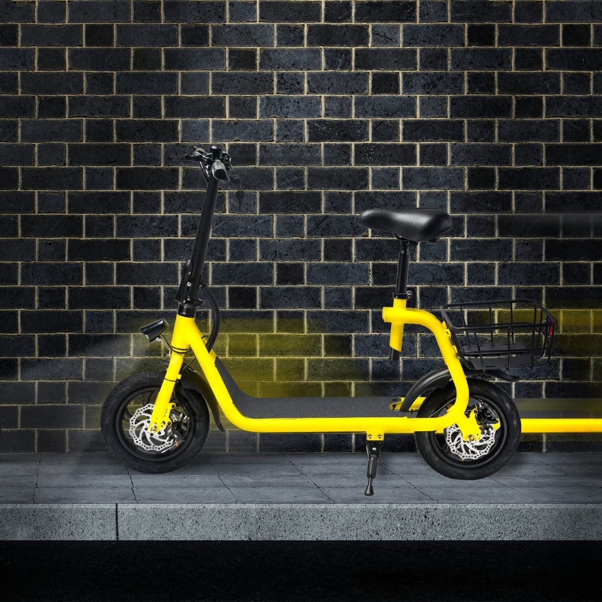 YELLOW - Commuter Electric Scooter for Adults - Foldable Scooter with Seat & Carry Basket