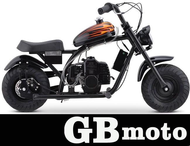 BLACK GBMOTO Mini Chopper Style kid Bike, 49.4 CC 2-Stroke Dirt Bike with Big Headlight, Premium Tire, Metal Frame, Disc Brakes, Max Load 165Lbs, Up to 20Mph, EPA Approved