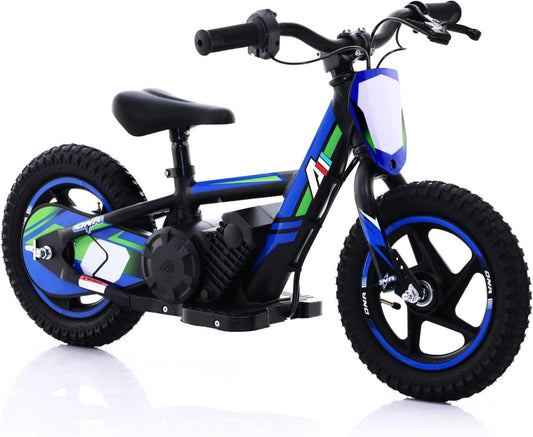 BLUE - 24V Electric Dirt Bike for Kids, 12" Wheel Electric Balance Bike for Ages 3-6