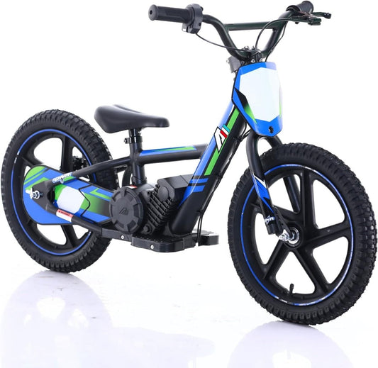 BLUE - 24V Electric Dirt Bike for Kids, 16" Wheel Electric Balance Bike for Ages 5-10