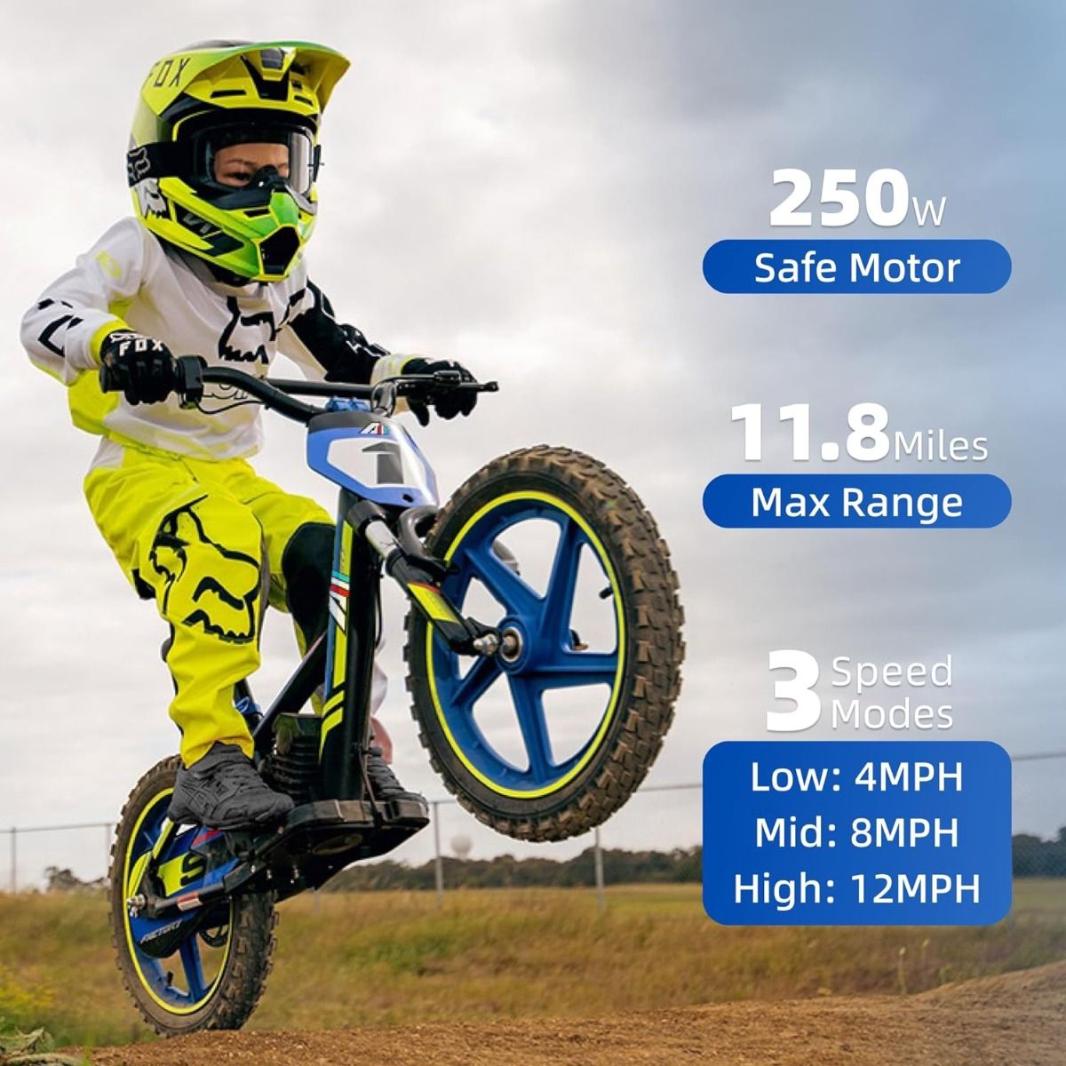 BLUE - 24V Electric Dirt Bike for Kids, 16" Wheel Electric Balance Bike for Ages 5-10