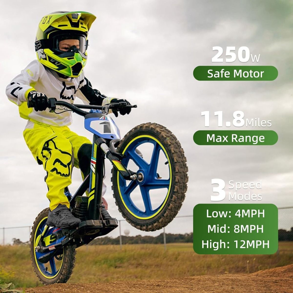 GREEN - 24V Electric Dirt Bike for Kids, 16" Wheel Electric Balance Bike for Ages 5-10