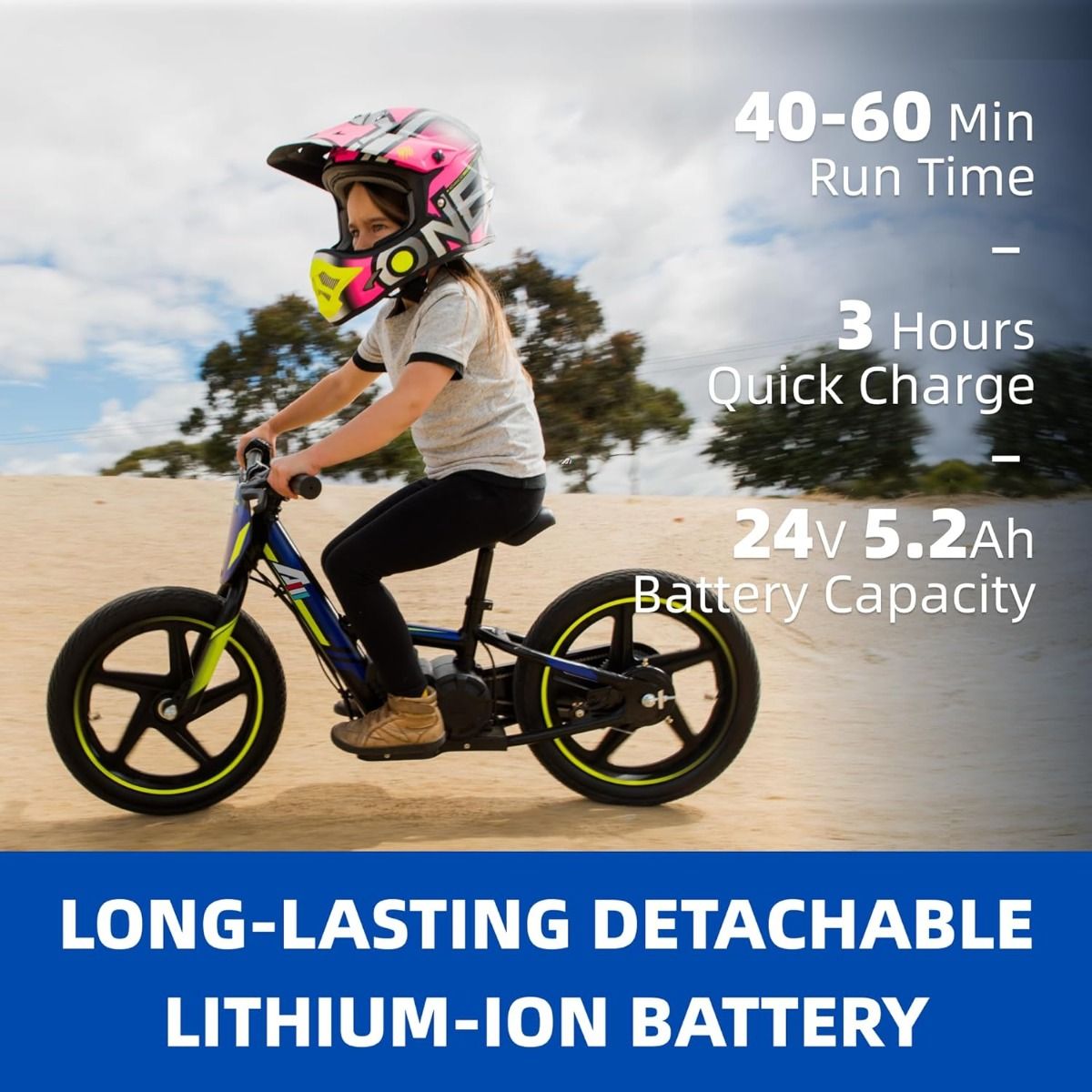 BLUE - 24V Electric Dirt Bike for Kids, 16" Wheel Electric Balance Bike for Ages 5-10