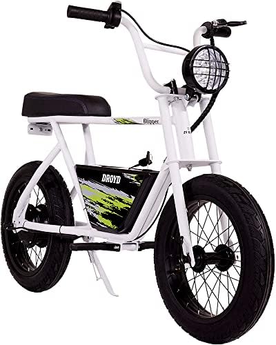 WHITE - Droyd Blipper Electric Mini Bike - Electric Bike for Kids Ages 13 & Up - 250W Mini Bike w 12.5MPH up to 12.5 Miles - Electric Bike for Kids up to 60 Mins Run Time, 16in Tire, 24V 10Ah Battery