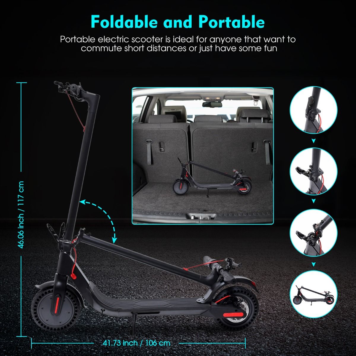 BLACK - Electric Scooter, 350 W Motor, 8.5" tire, 3-speed,  Lightweight , 3 Seconds Easy to Fold & Carry, Super Bright LED Light, Long Range. Perfect for teens and adults