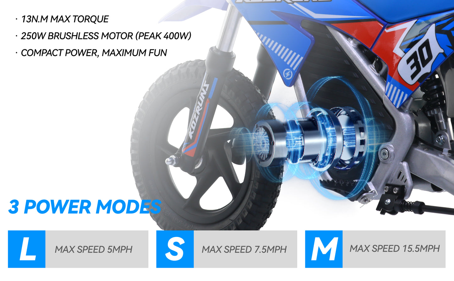 BLUE - Electric Dirt Bike for Kids, 36V 250W 12" Wheel Electric Balance Bike for Ages 3-8