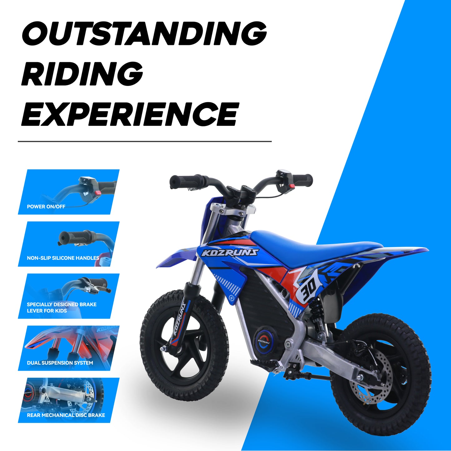 BLUE - Electric Dirt Bike for Kids, 36V 250W 12" Wheel Electric Balance Bike for Ages 3-8