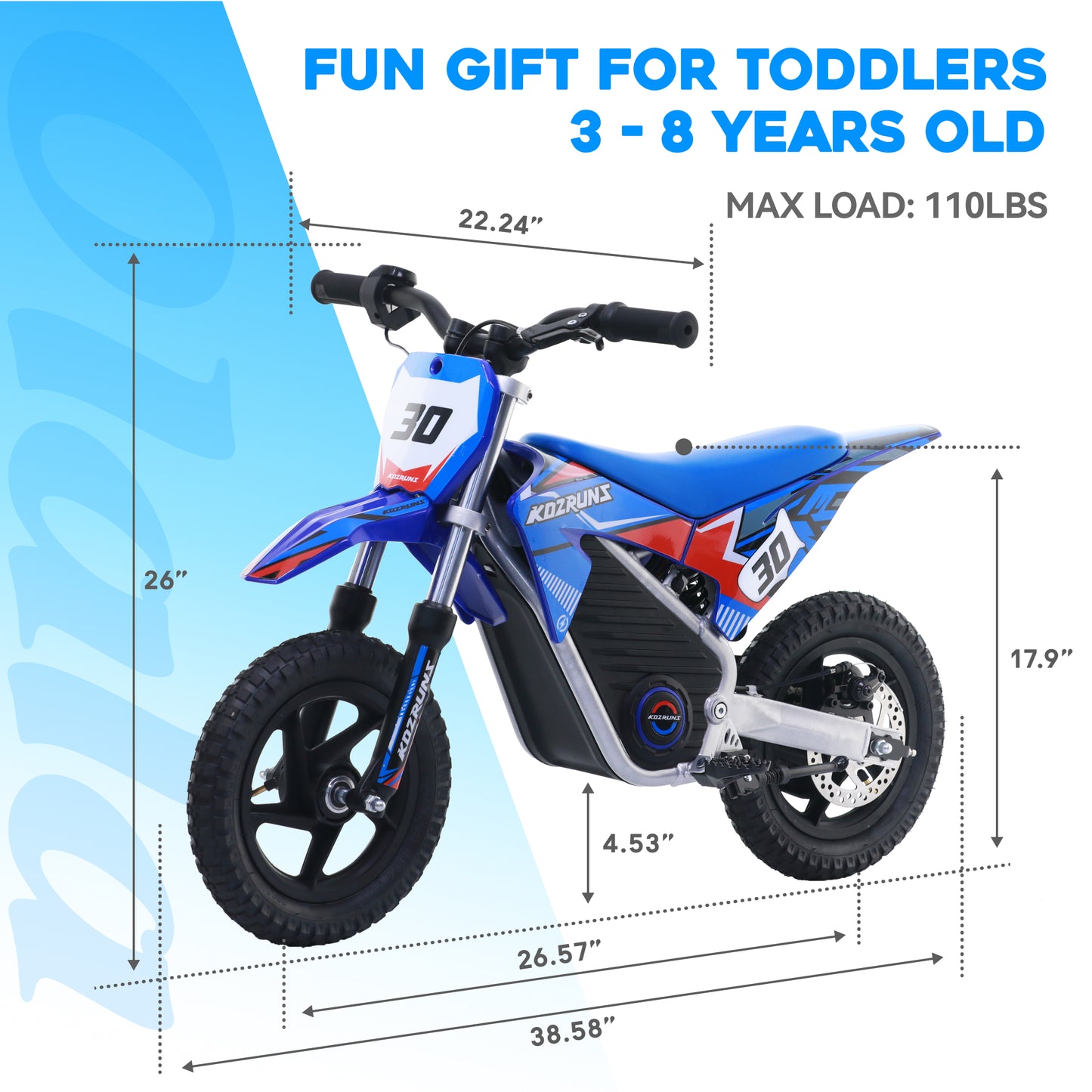 BLUE - Electric Dirt Bike for Kids, 36V 250W 12" Wheel Electric Balance Bike for Ages 3-8