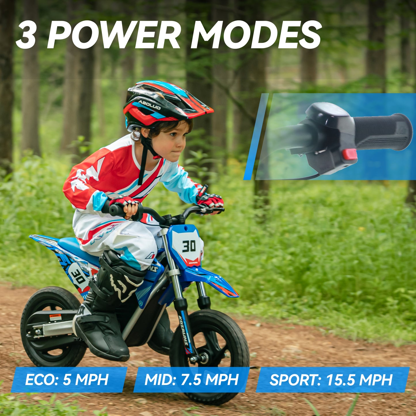 BLUE - Electric Dirt Bike for Kids, 36V 250W 12" Wheel Electric Balance Bike for Ages 3-8