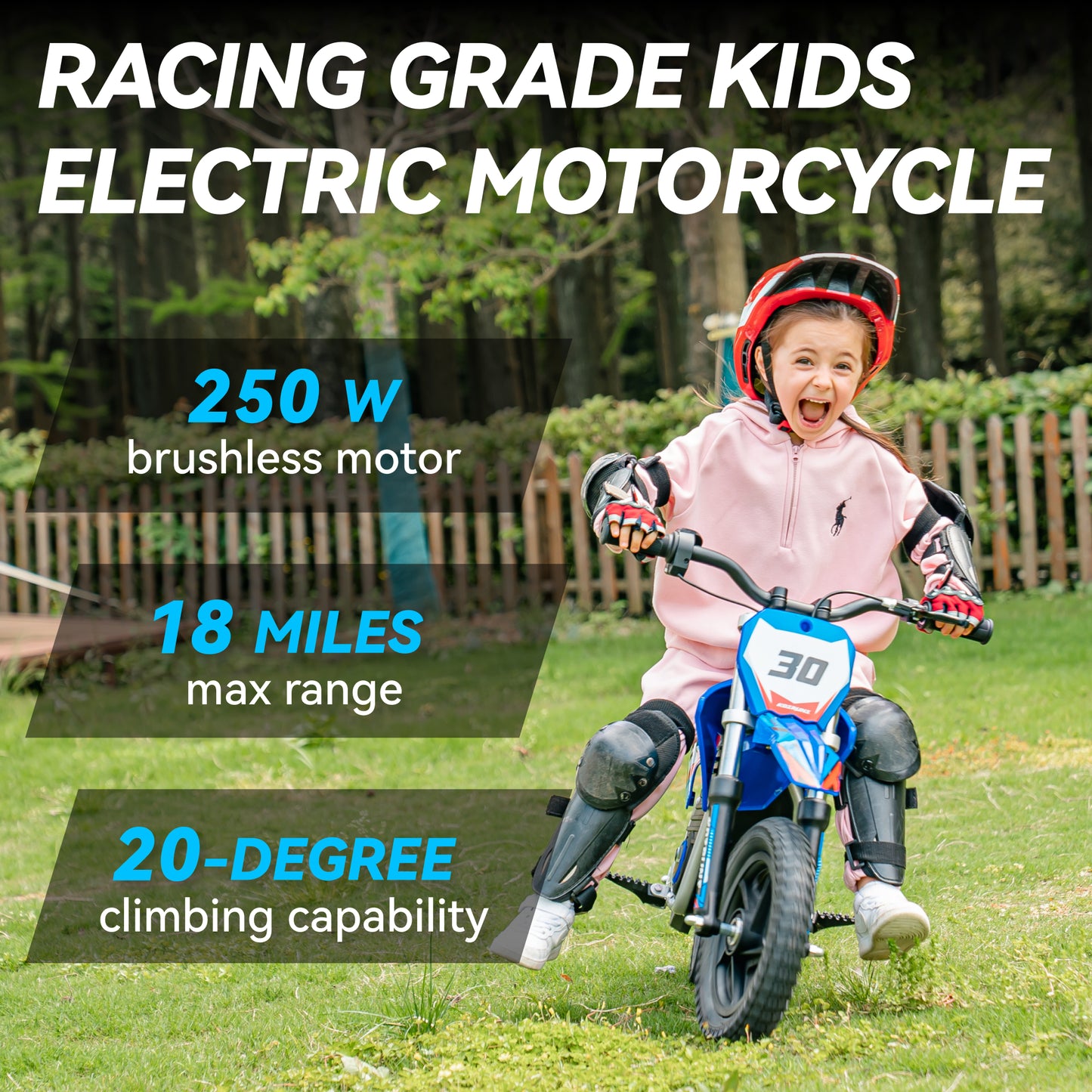 BLUE - Electric Dirt Bike for Kids, 36V 250W 12" Wheel Electric Balance Bike for Ages 3-8