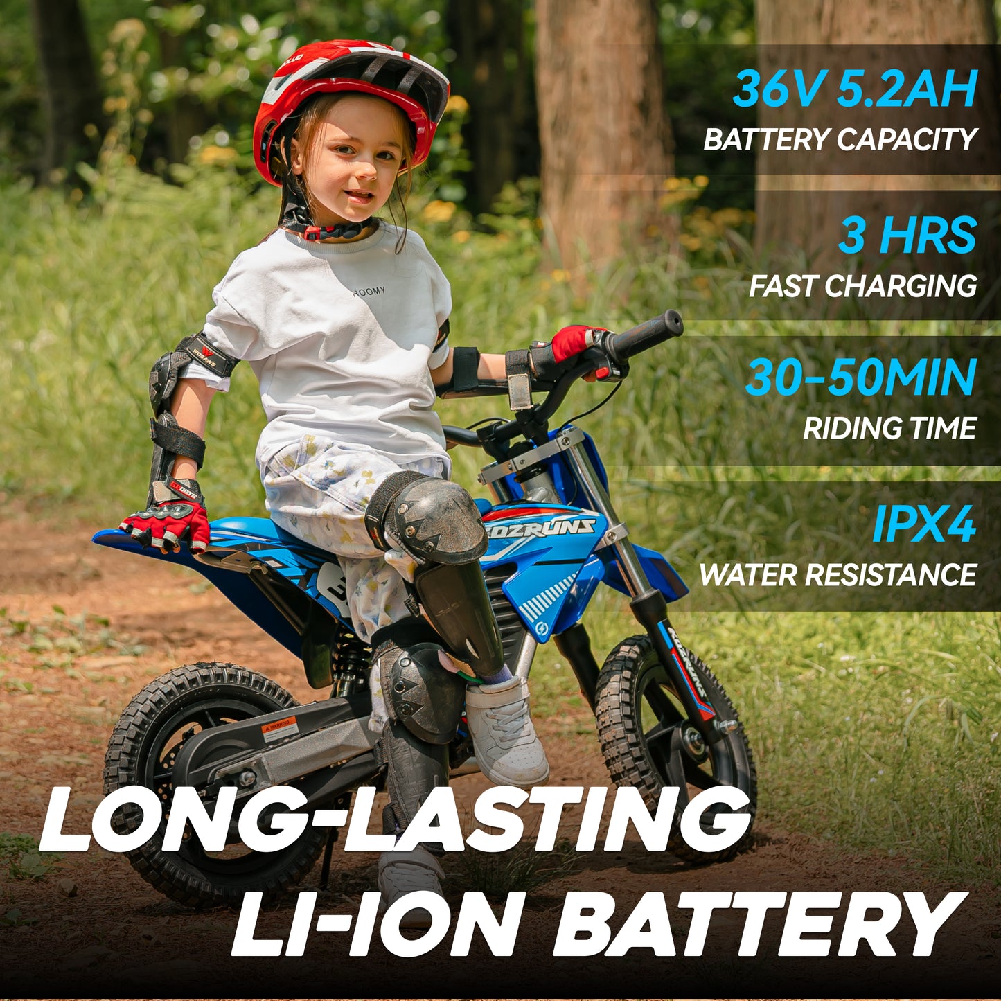 BLUE - Electric Dirt Bike for Kids, 36V 250W 12" Wheel Electric Balance Bike for Ages 3-8