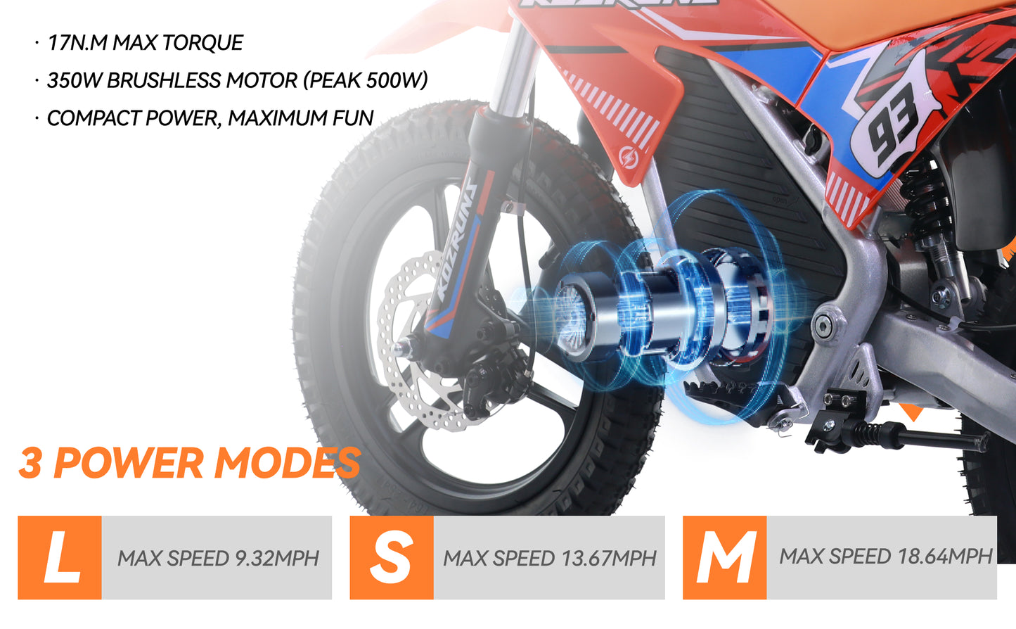 ORANGE - Electric Dirt Bike for Kids, 36V 350W 14" Wheel Electric Balance Bike for Ages 6-12