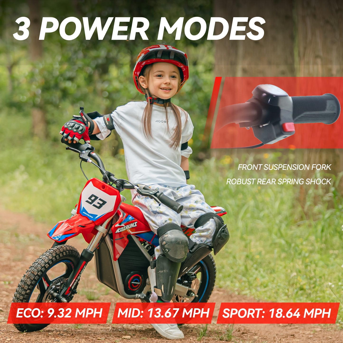 RED - Electric Dirt Bike for Kids, 36V 350W 14" Wheel Electric Balance Bike for Ages 6-12