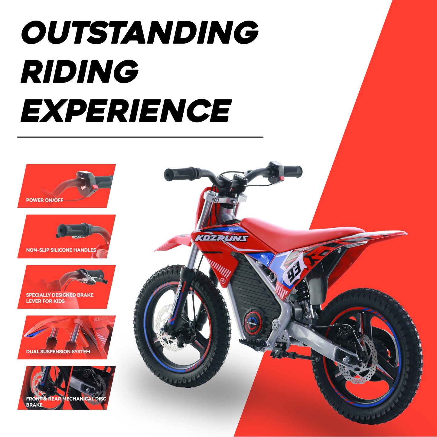 RED - Electric Dirt Bike for Kids, 36V 350W 14" Wheel Electric Balance Bike for Ages 6-12