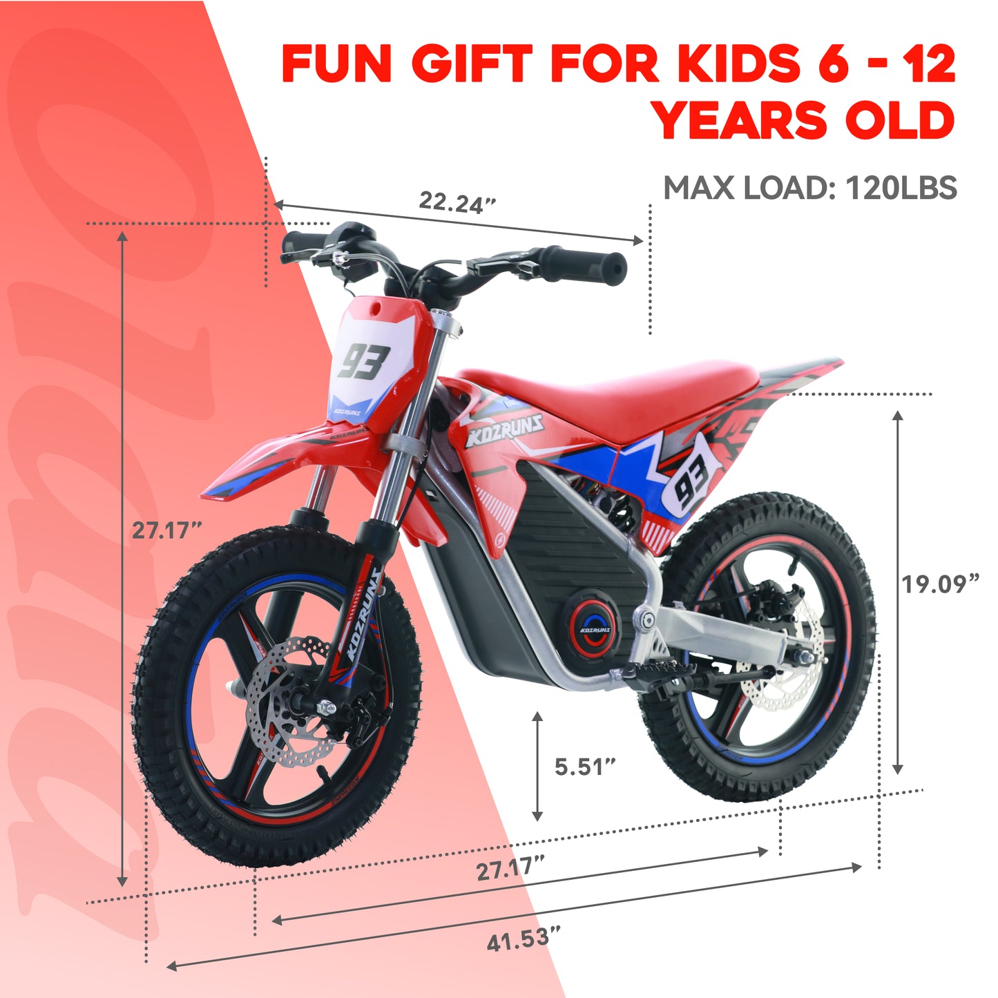 RED - Electric Dirt Bike for Kids, 36V 350W 14" Wheel Electric Balance Bike for Ages 6-12