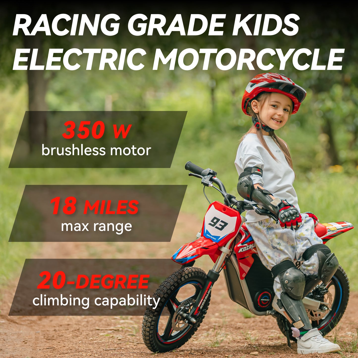 RED - Electric Dirt Bike for Kids, 36V 350W 14" Wheel Electric Balance Bike for Ages 6-12