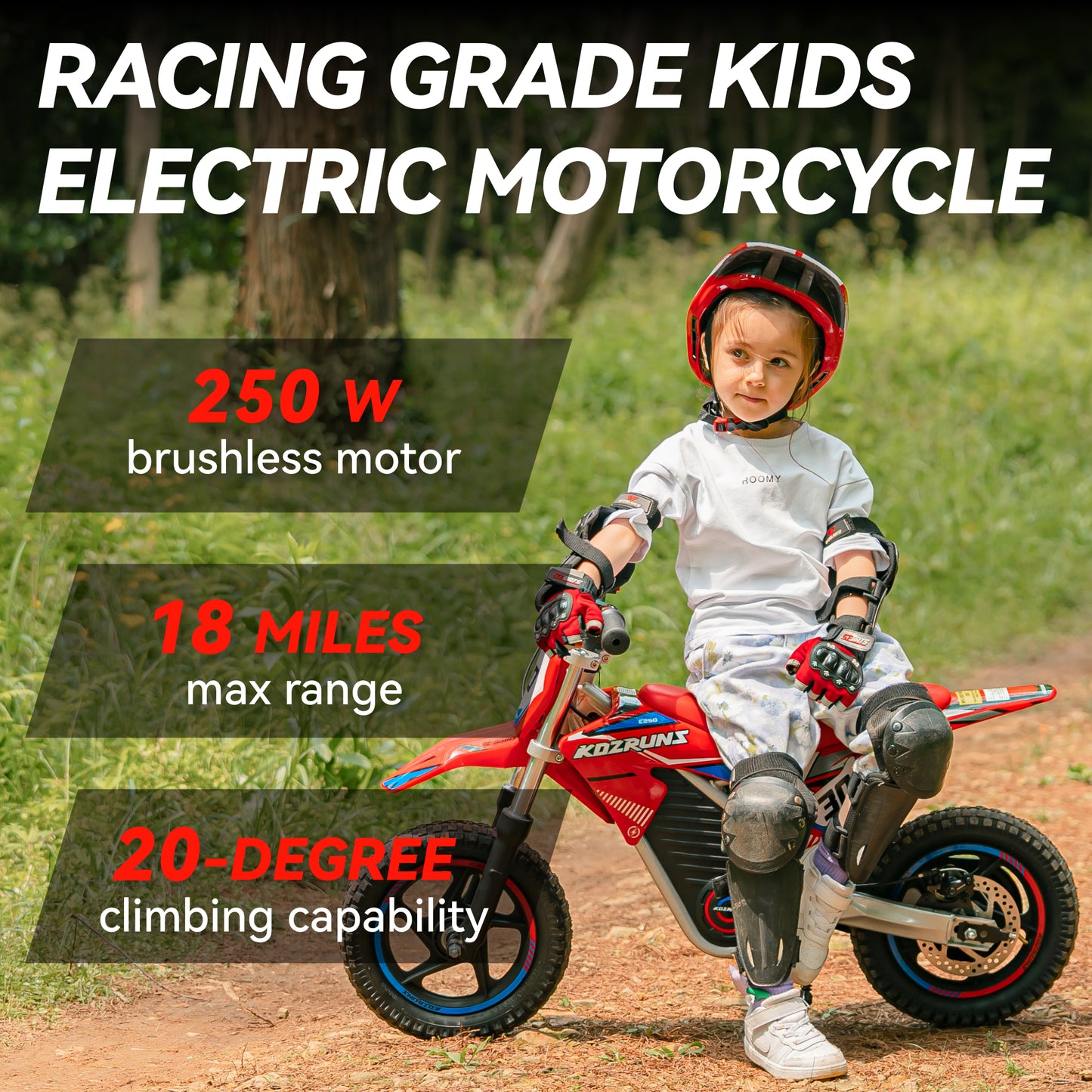 RED - Electric Dirt Bike for Kids, 36V 250W 12" Wheel Electric Balance Bike for Ages 3-8